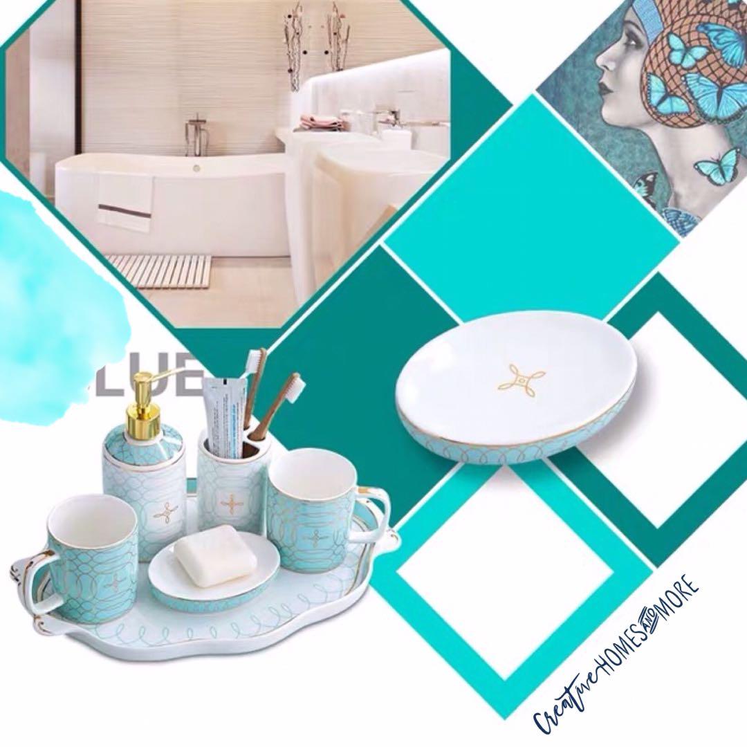 Chic Vintage Tiffany Gold Bathroom Accessories Set Of 5 Furniture Chic Vintage Tiffany Gold Bathroom