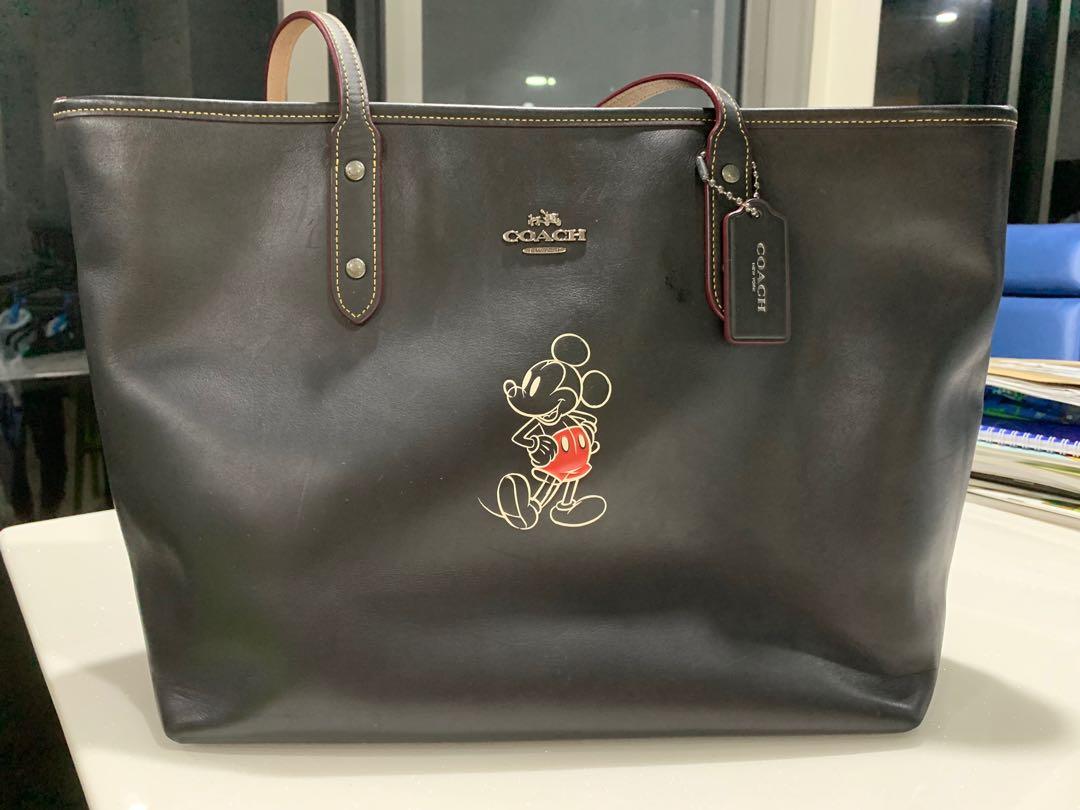 Coach X Disney Mickey Mouse Leather City Tote Bag, Women's Fashion