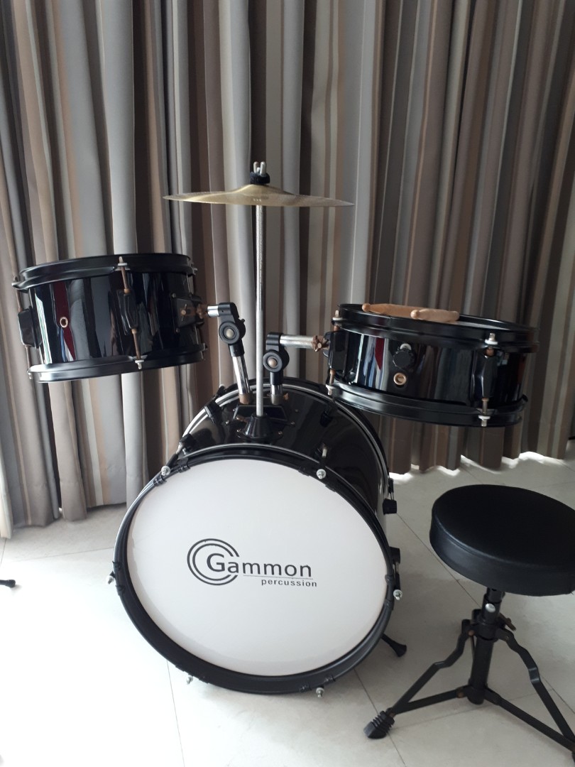 PreOwned Gammon Percussion Drum Set Black Complete Junior Kids