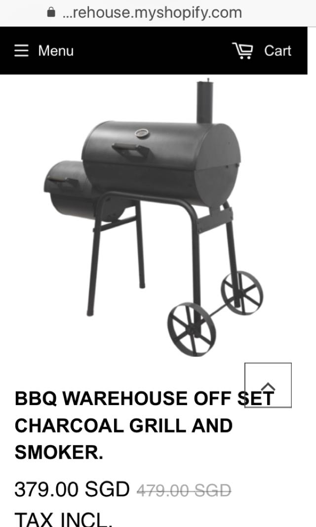 Jumbuck Charcoal BBQ Grill with offset Smoker, Furniture & Home Living