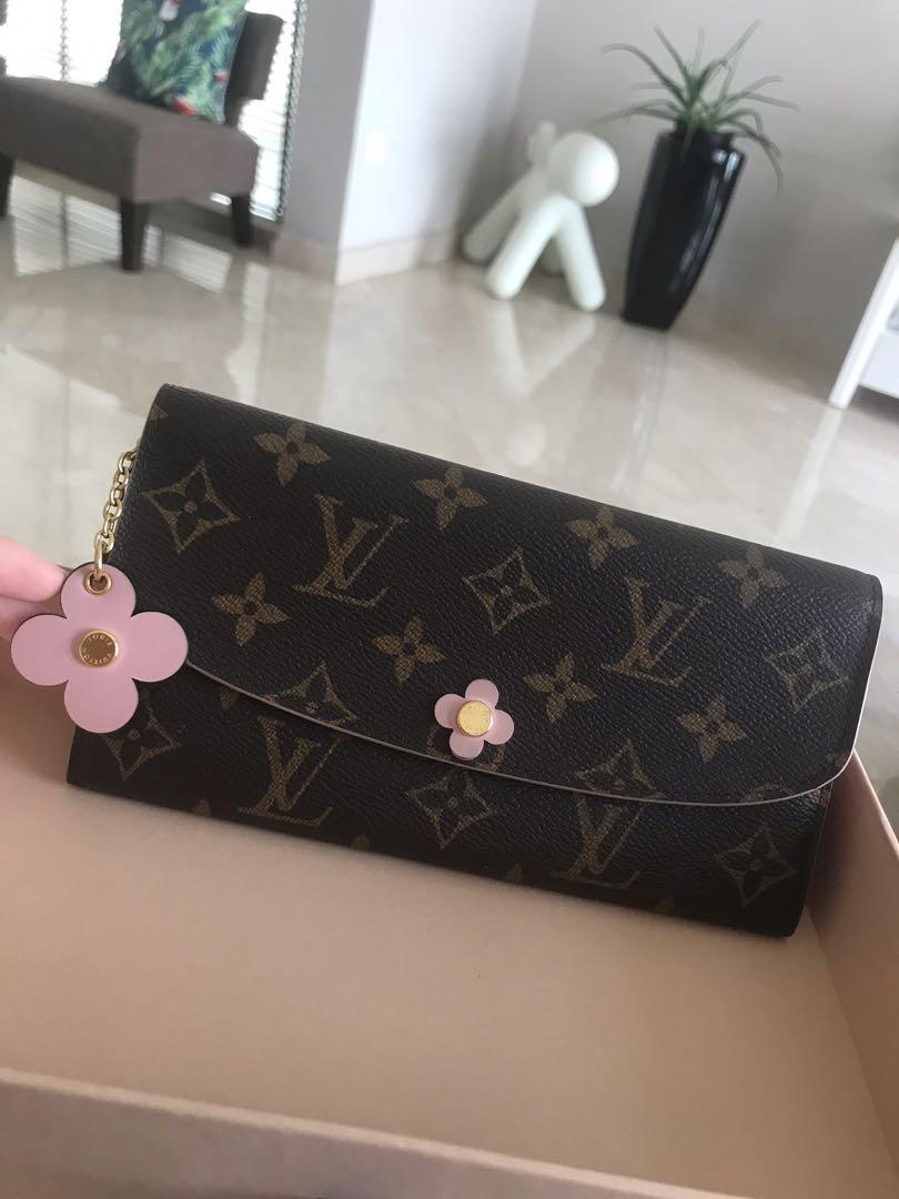 Louis Vuitton Damier Ebene Long Wallet -Crossbody with Pink Floral