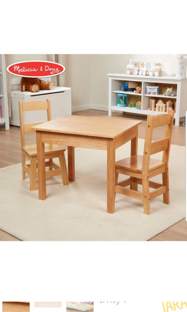 Melissa Doug Solid Wood Wooden Kids Childrens Table Desk And 2