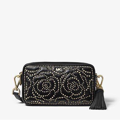 Small rose studded leather camera sale bag