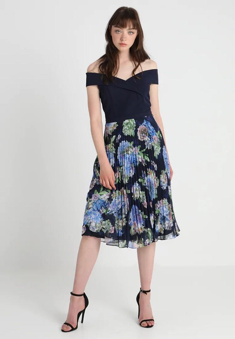 oasis bardot pleated dress Oasis Hydrangea Bardot Pleat Midi Dress [Size M], Women's Fashion, Dresses  & Sets, Dresses on Carousell