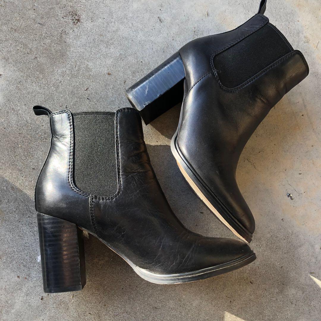 Windsor smith black leather chunky heel 