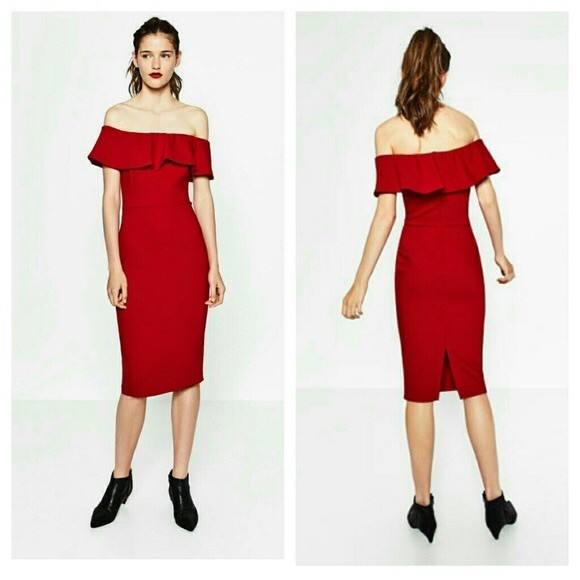 Zara Red Off Shoulder Dress, Women's 