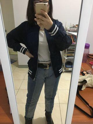 Zalora Satin Bomber Navy