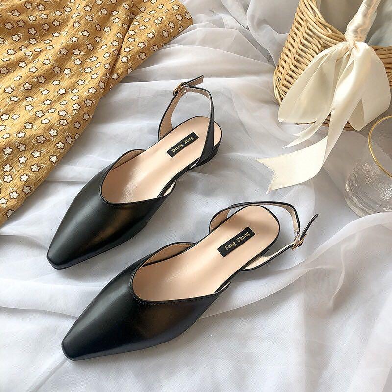 womens black slingback flats
