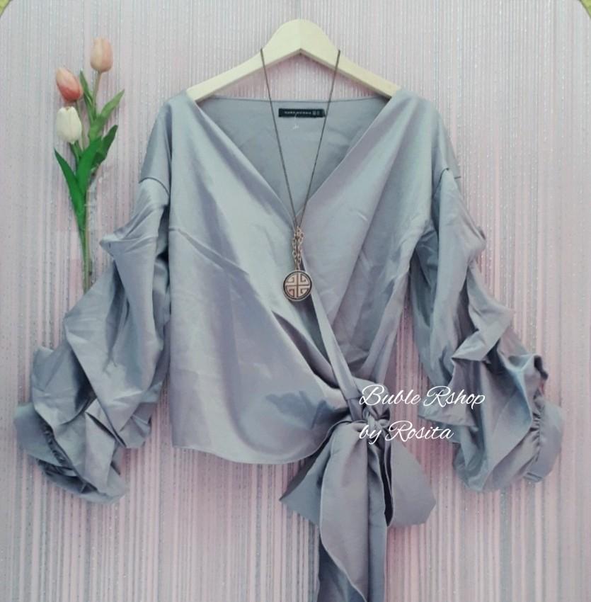Blouse Top Baju Wanita Kimono Blouse Ruffle Lengan Kembung Balon Terompet Import Bkk Preloved Second Bekas Berkualitas Fesyen Wanita Pakaian Wanita Atasan Di Carousell