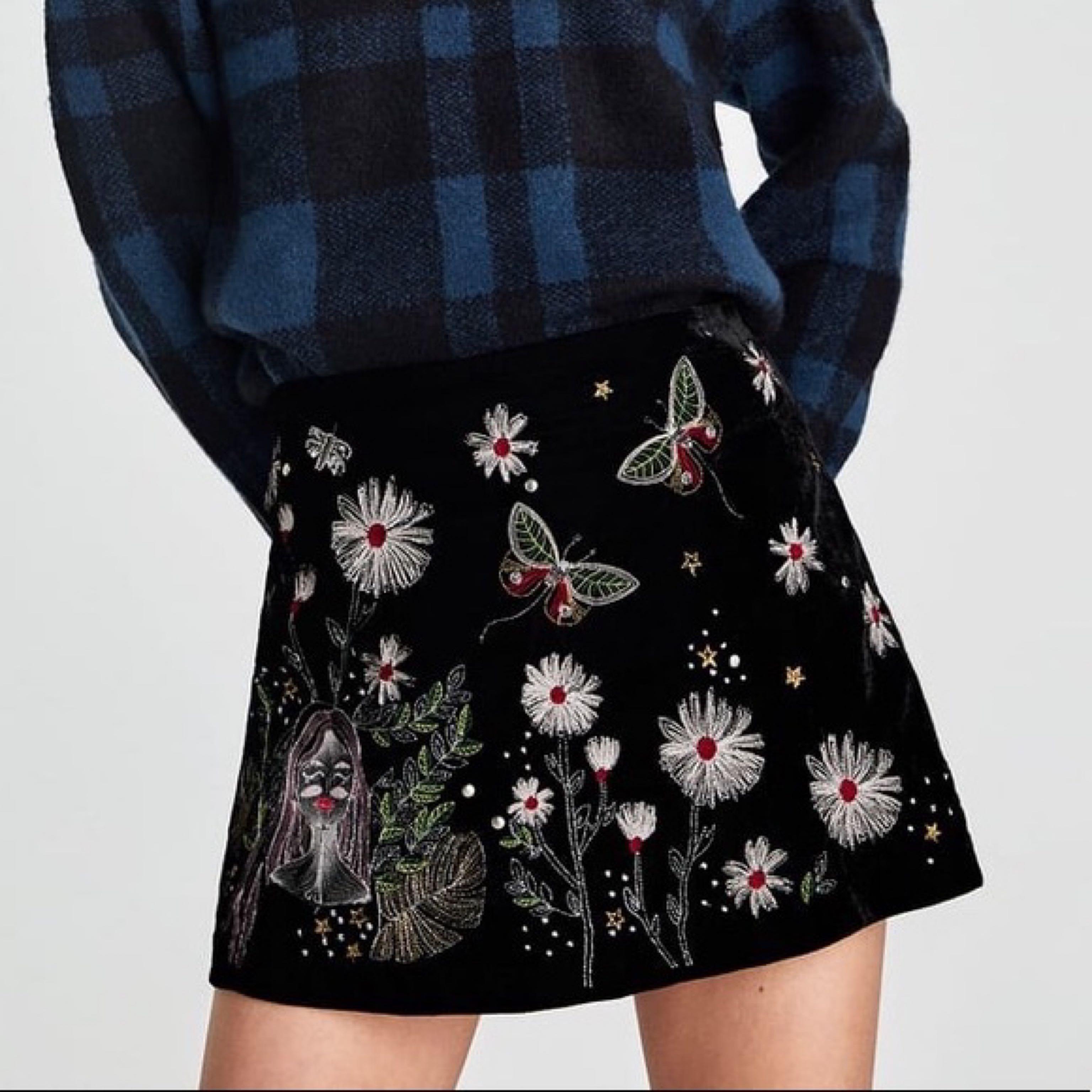 zara embroidered mini skirt