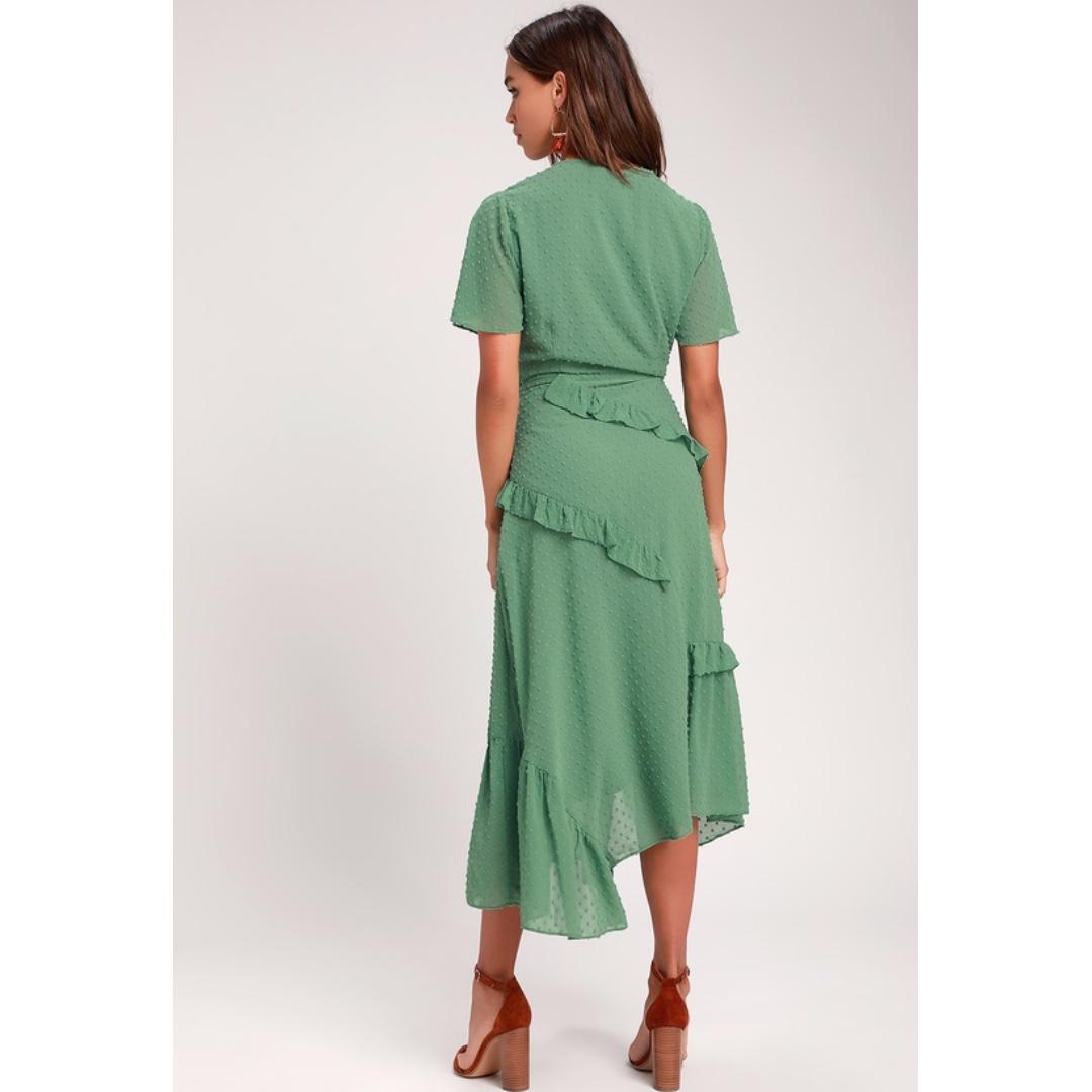 Next to you cream swiss dot ruffled midi dress deals