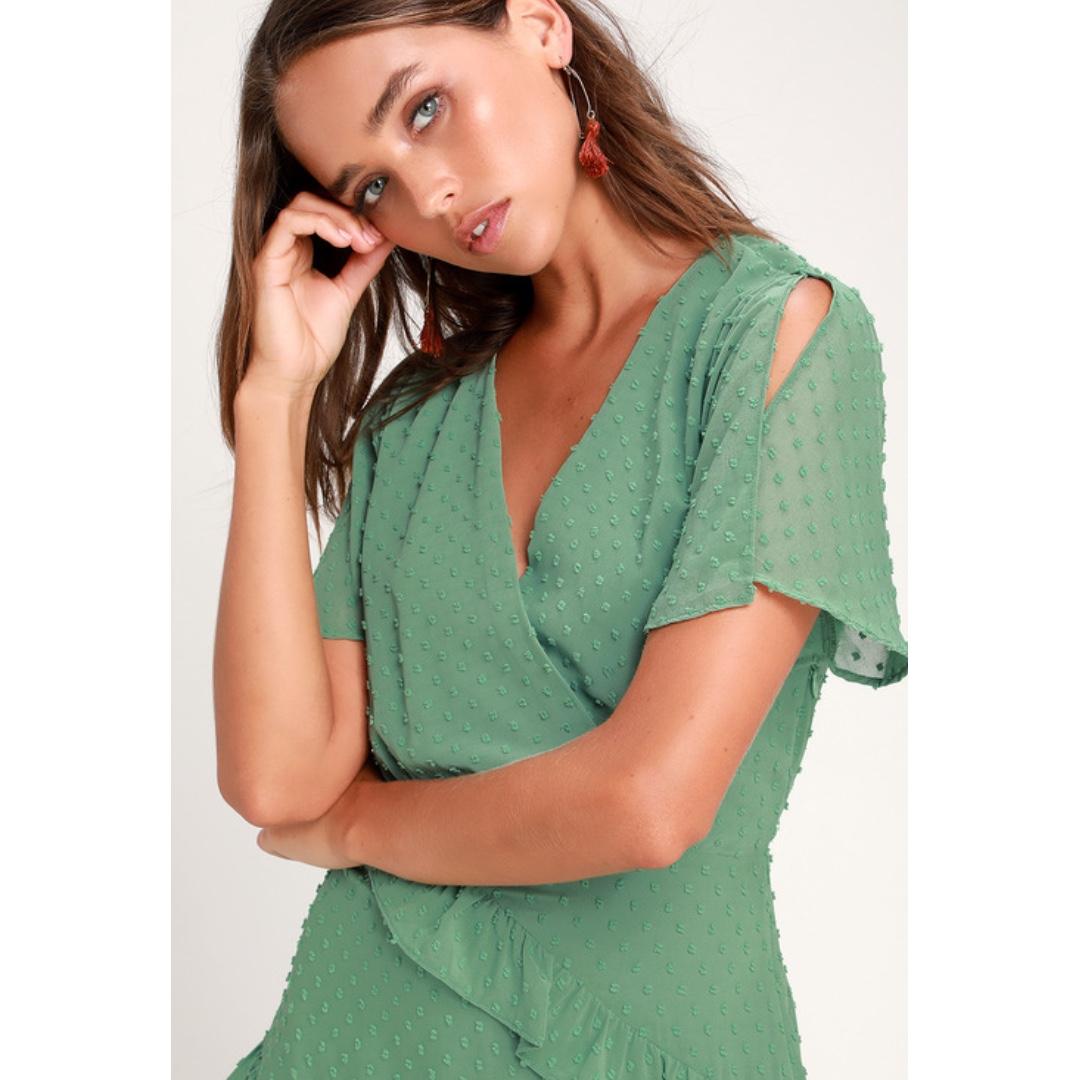 next to you cream swiss dot ruffled midi dress