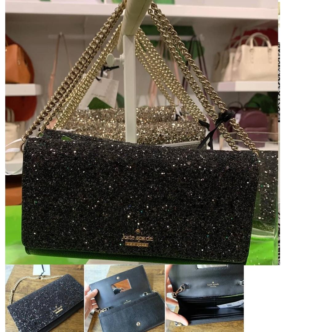 BNWT AUTHENTIC KATE SPADE Black Laurel Way Glitter Milou Wallet/ SMALL  SHOULDER BAG , Luxury, Bags & Wallets on Carousell