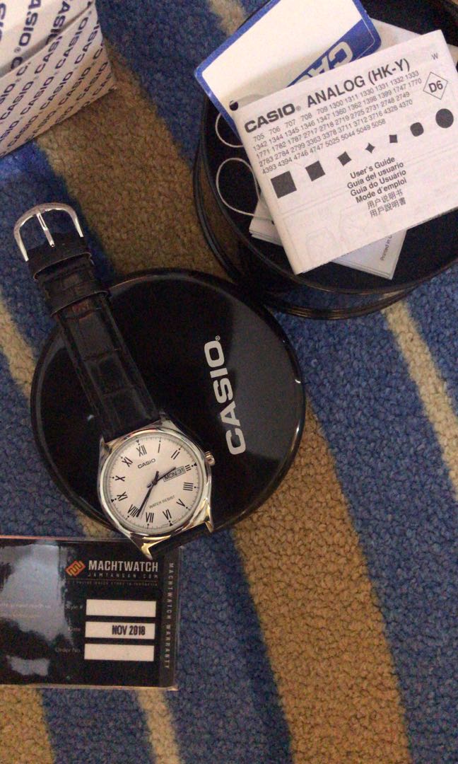 casio general mtp v006l 7budf men white dial black leather strap