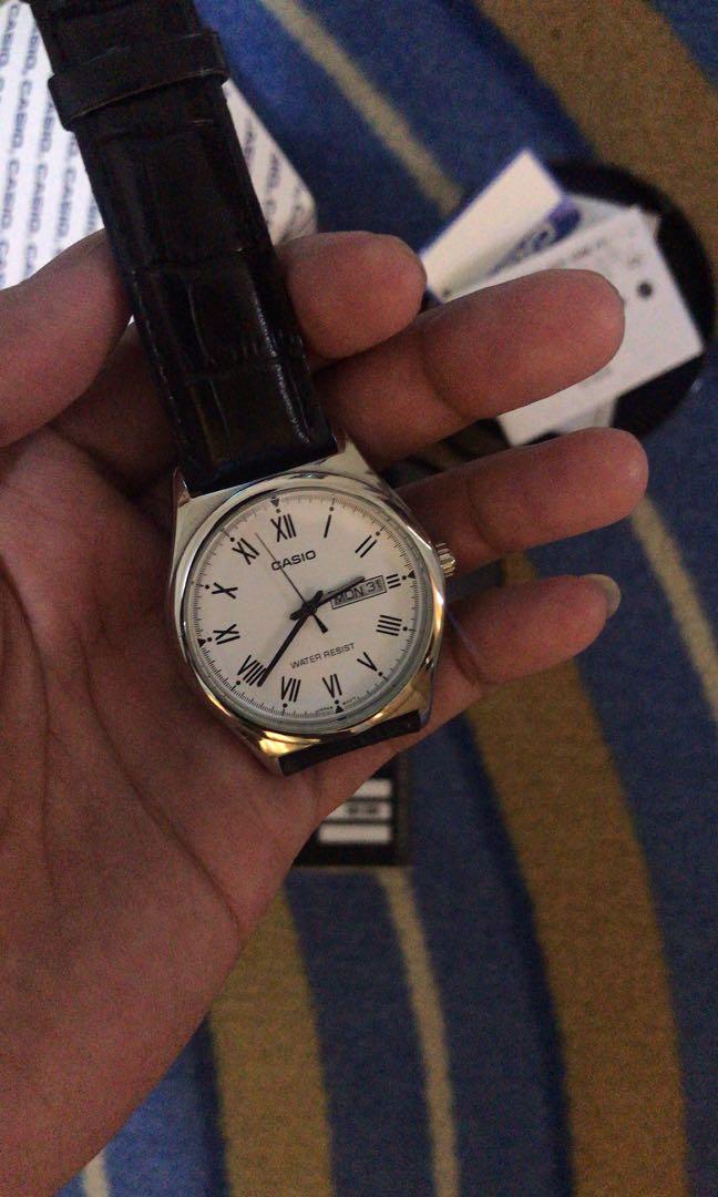 casio general mtp v006l 7budf men white dial black leather strap
