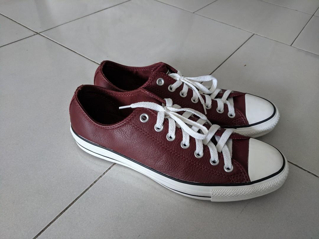 Converse all star leather maroon hot sale