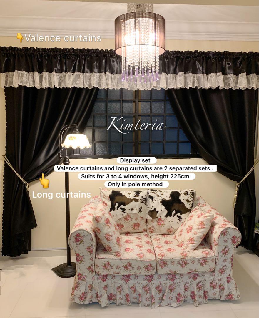 Display Set Victorian Valence Pole Black Short Curtains