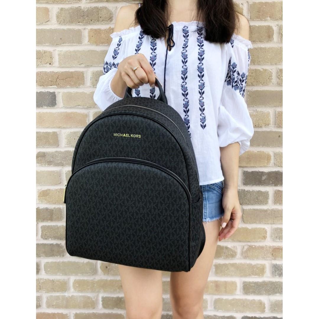 MICHAEL KORS Abbey Large Backpack Black MK Signature, Women's Fashion, Bags  & Wallets, Backpacks on Carousell