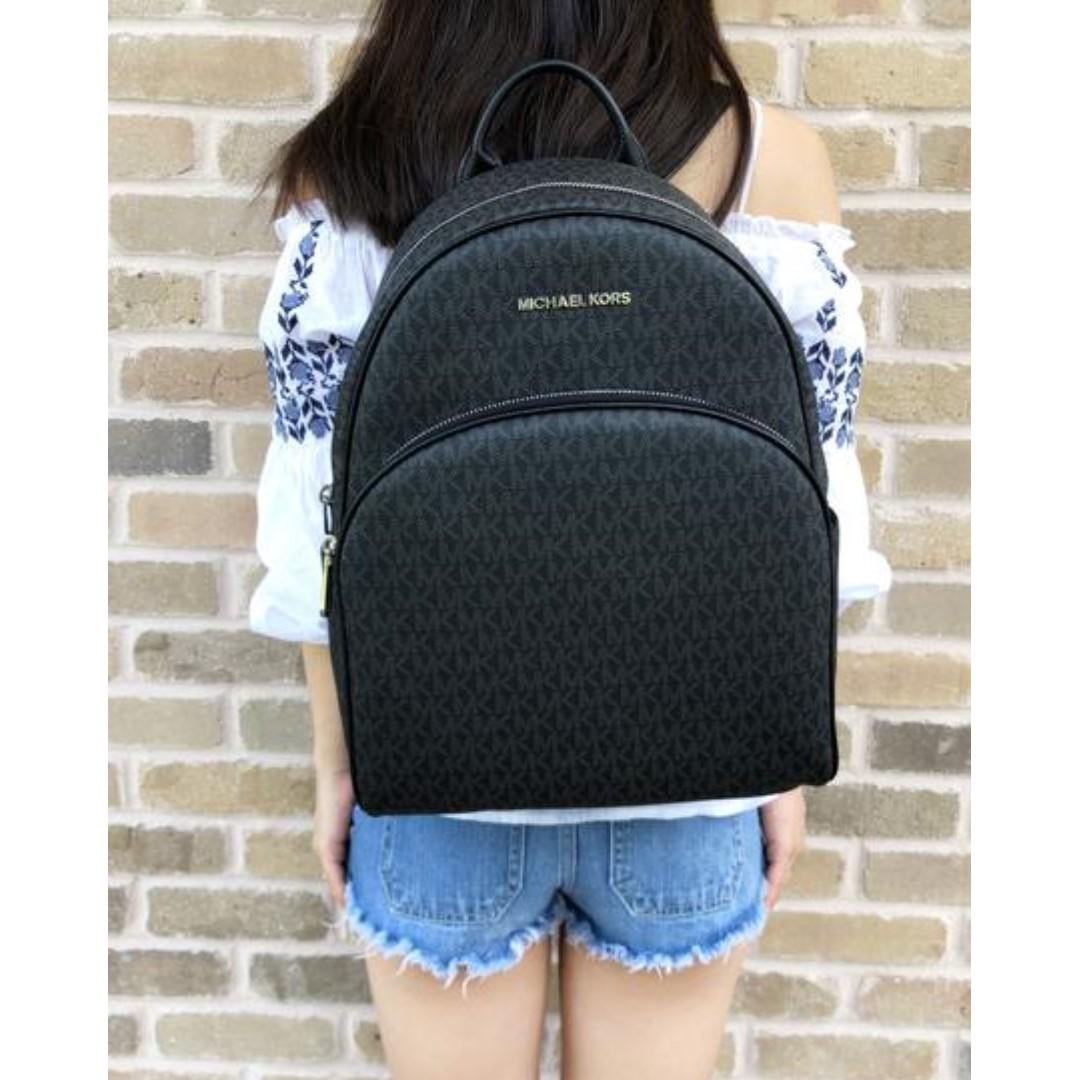 MICHAEL KORS Abbey Large Backpack Black MK Signature, Women's Fashion, Bags  & Wallets, Backpacks on Carousell