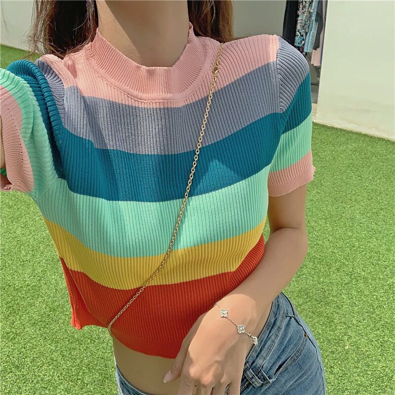 Rainbow knitted crop top