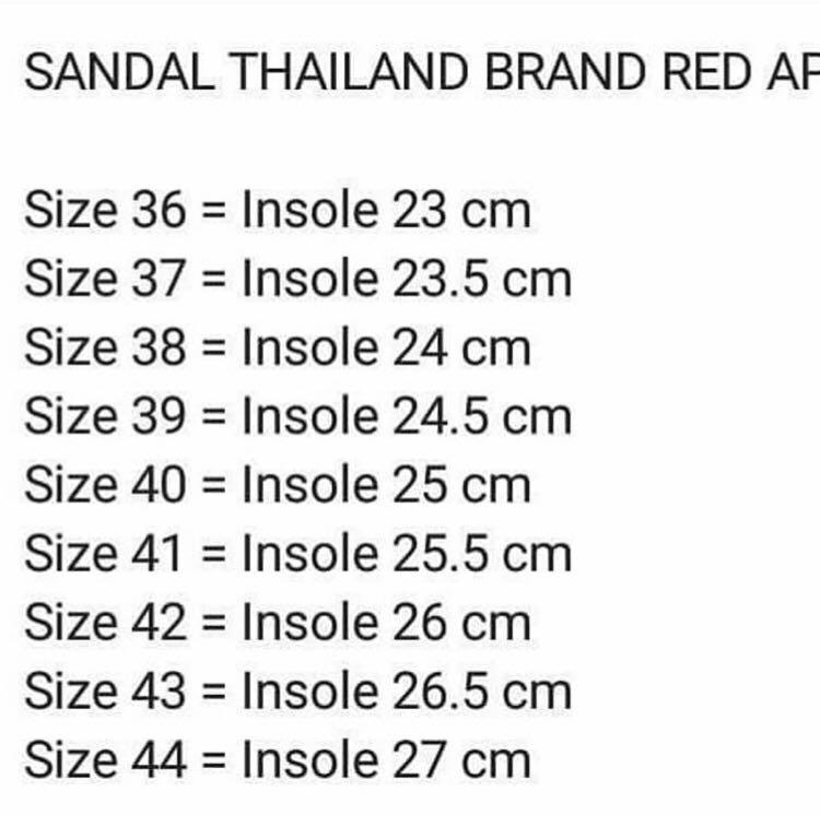 size chart sandal red apple