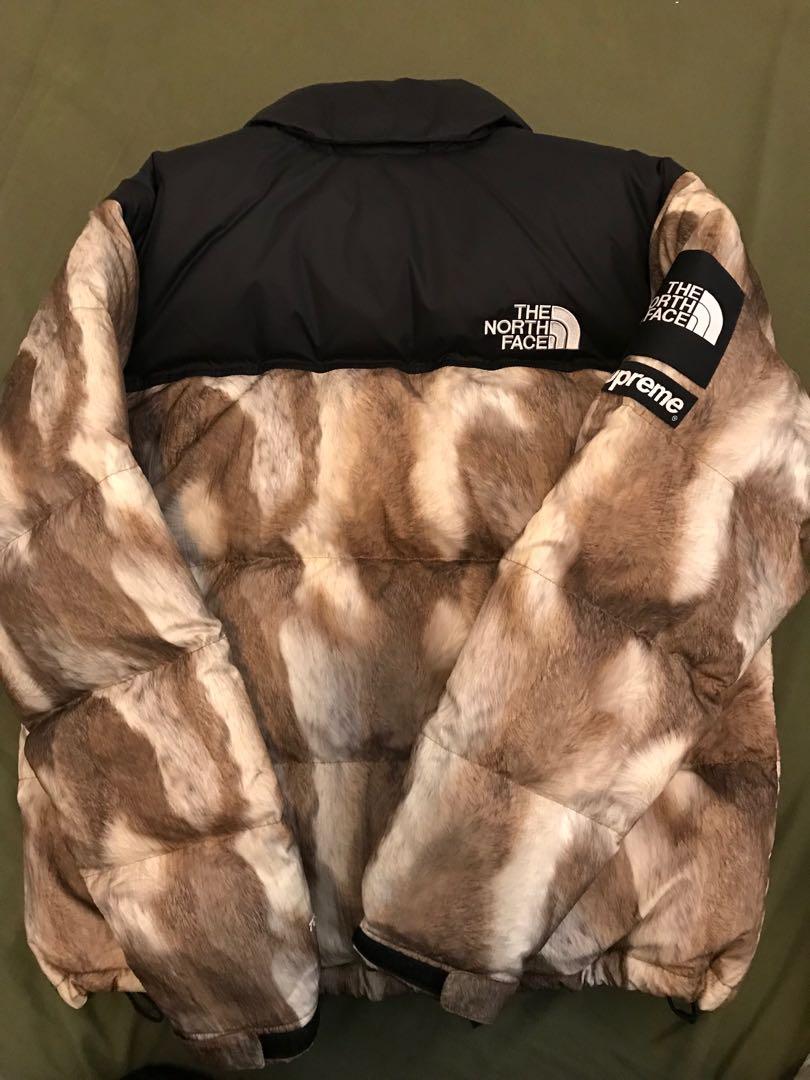 Supreme x North Face Nuptse Fur print down jacket, 男裝, 外套及 