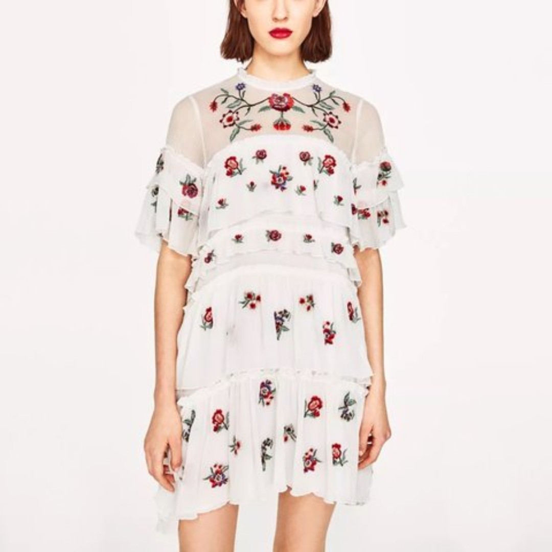 zara floral embroidered dress