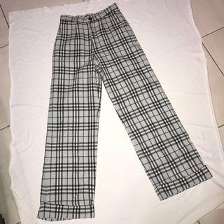 二手 古著 水藍色 格子褲 寬褲