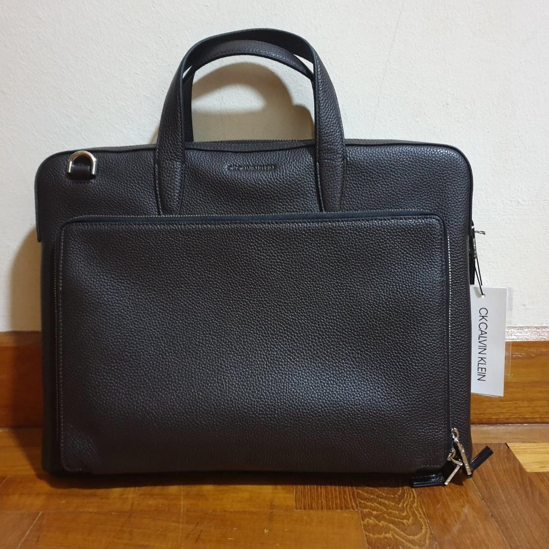 calvin klein leather briefcase