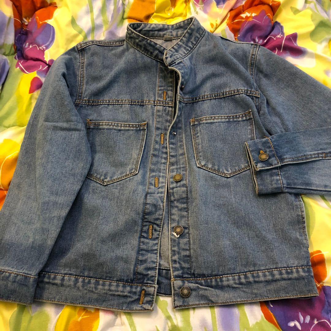 mandarin collar denim jacket