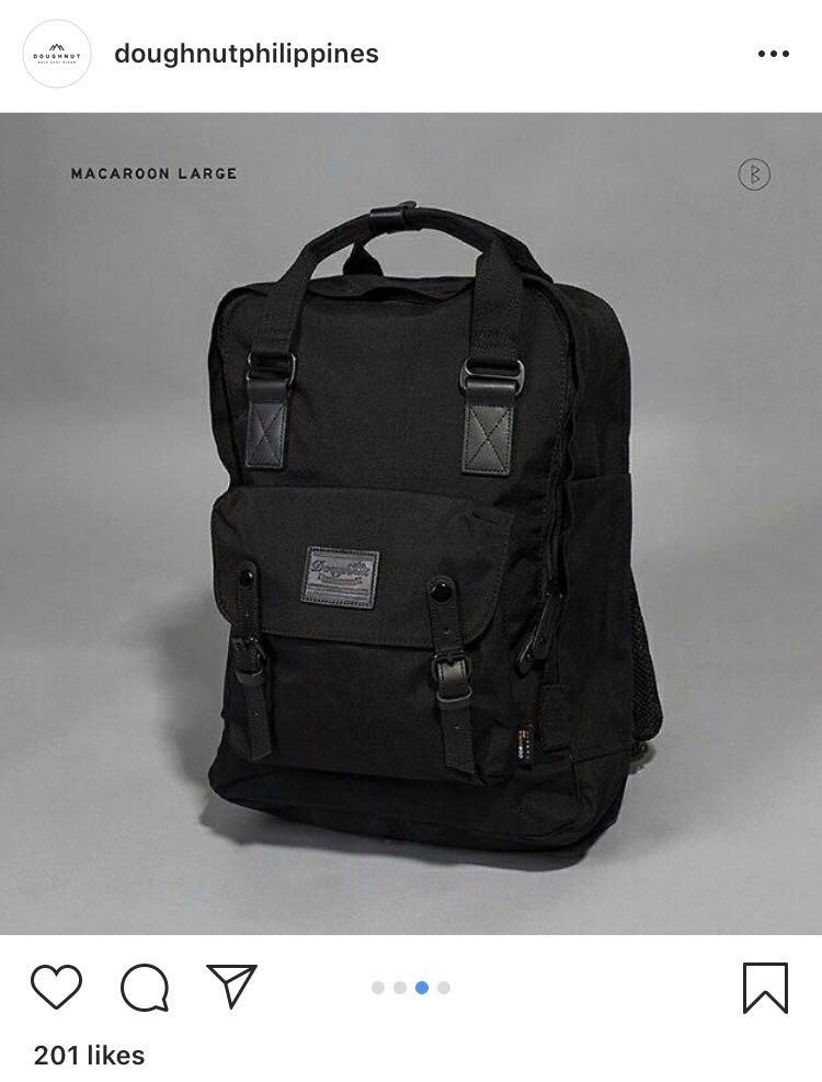 Doughnut Macaroon Black Large Backpack, Women's Fashion, Bags & Wallets