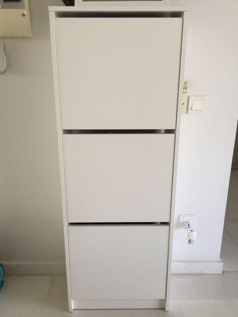 Ikea Bissa Shoe Cabinet With 3 Compartments White Furniture Shelves Drawers On Carousell