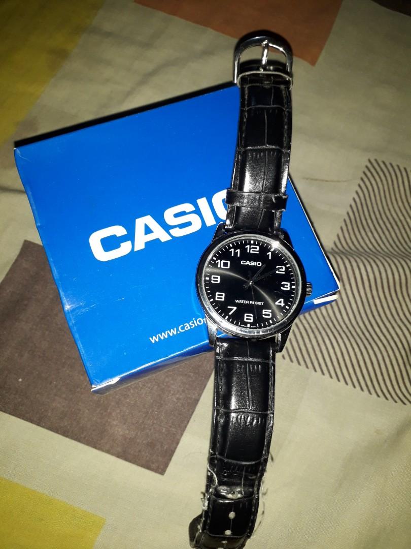 Jam tangan casio analog MTP V001L 1B tali kulit Original
