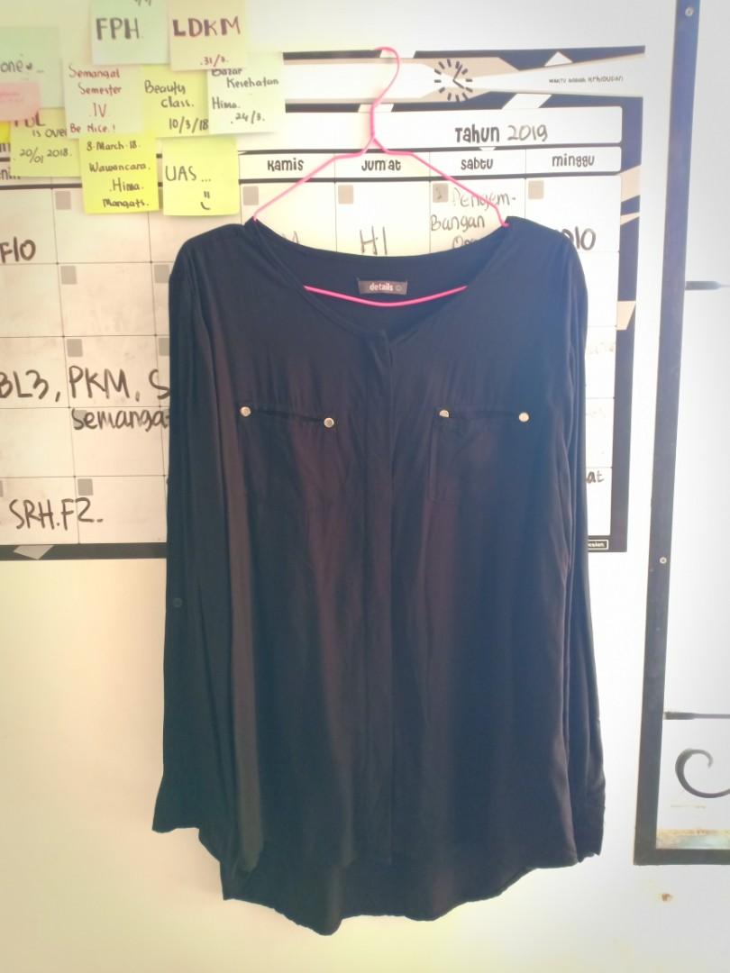 Kemeja Hitam Details Women S Fashion Women S Clothes Tops On Carousell