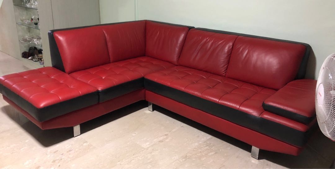 L Shape Red Leather Sofa