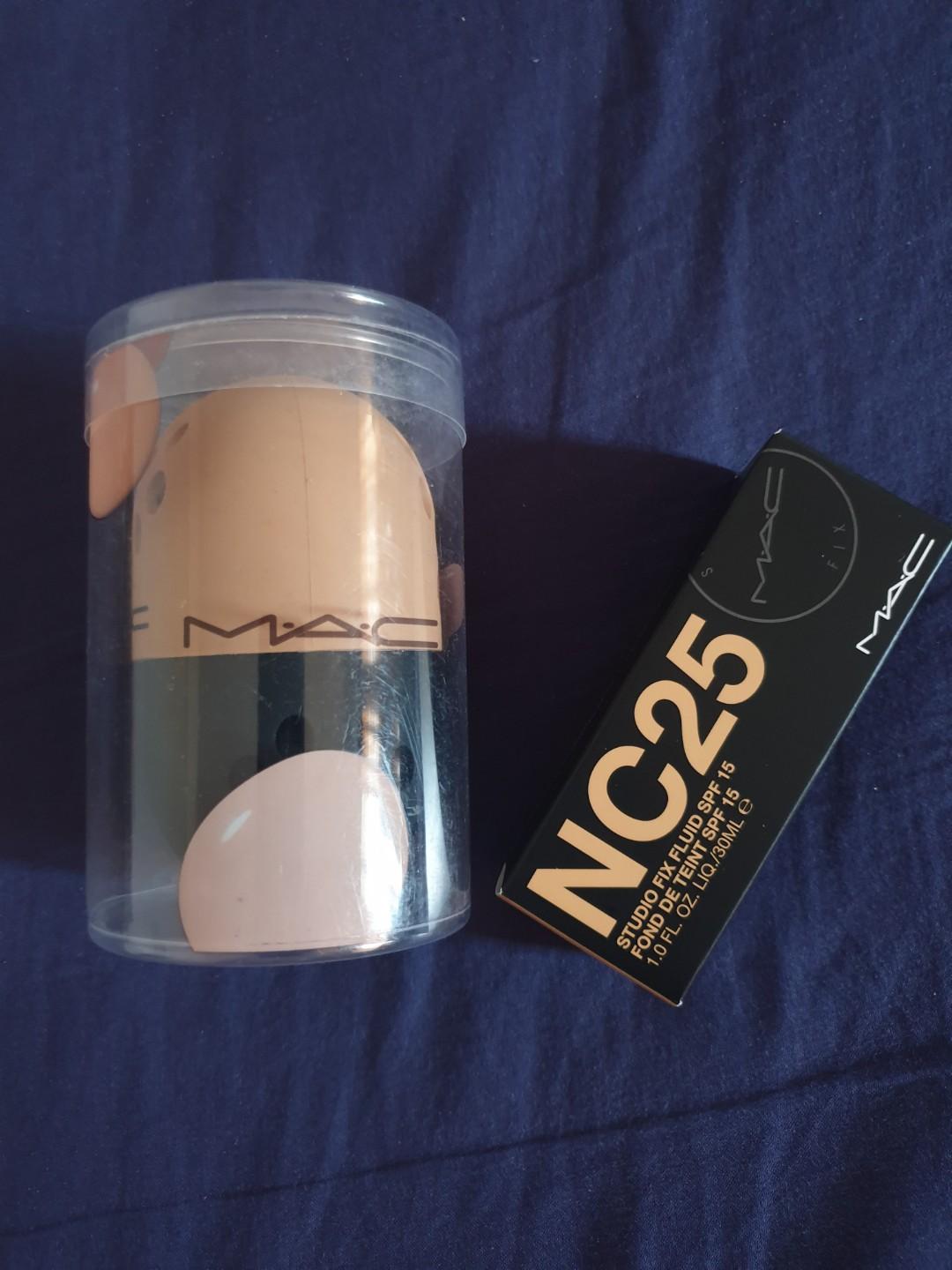 Mac studio fix NC25 with beauty blender, Beauty & Personal Care, Face ...