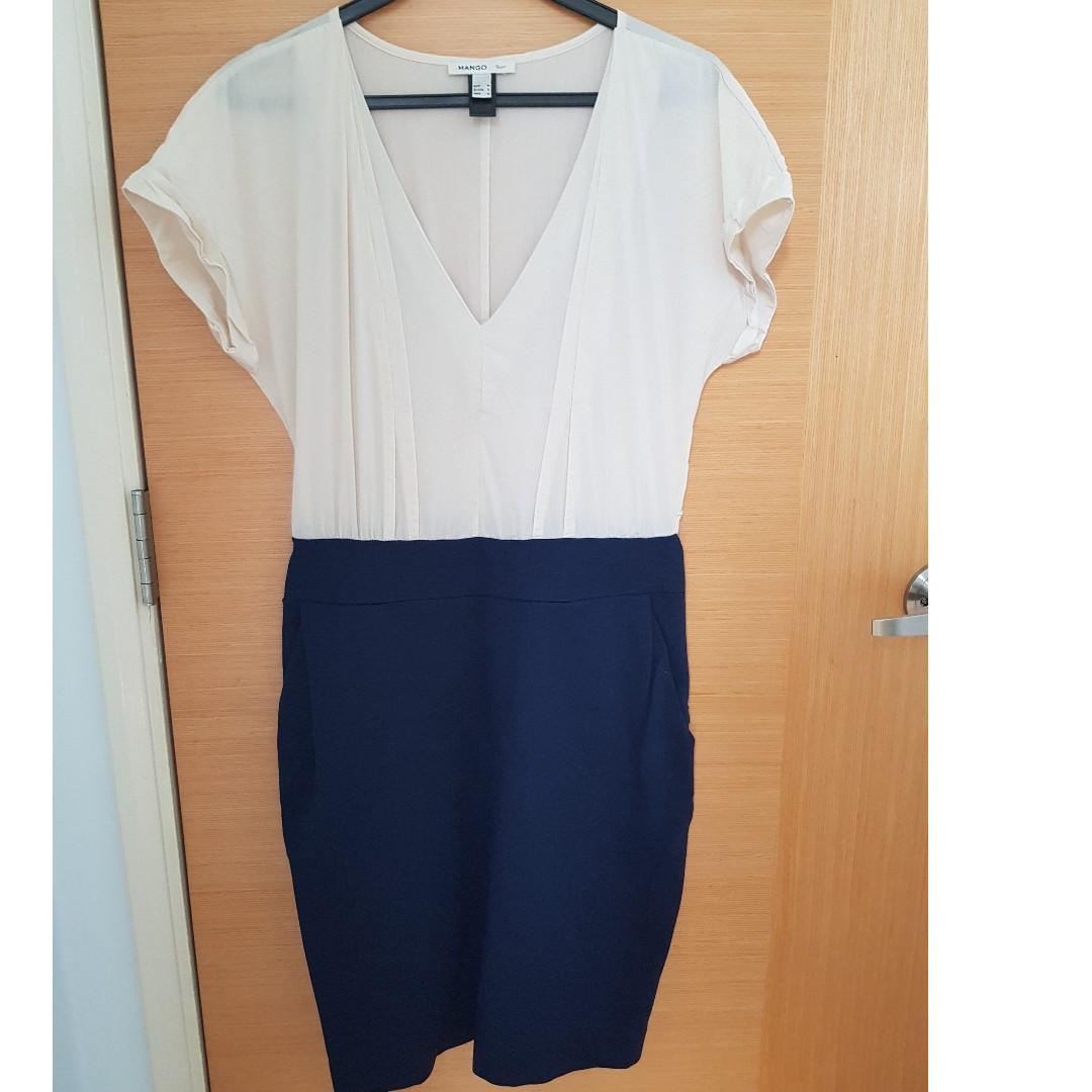 White top cheap blue bottom dress