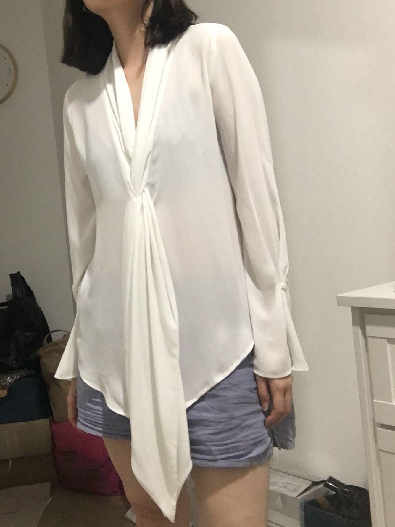 Mango white shawl collar blouse, Fesyen 