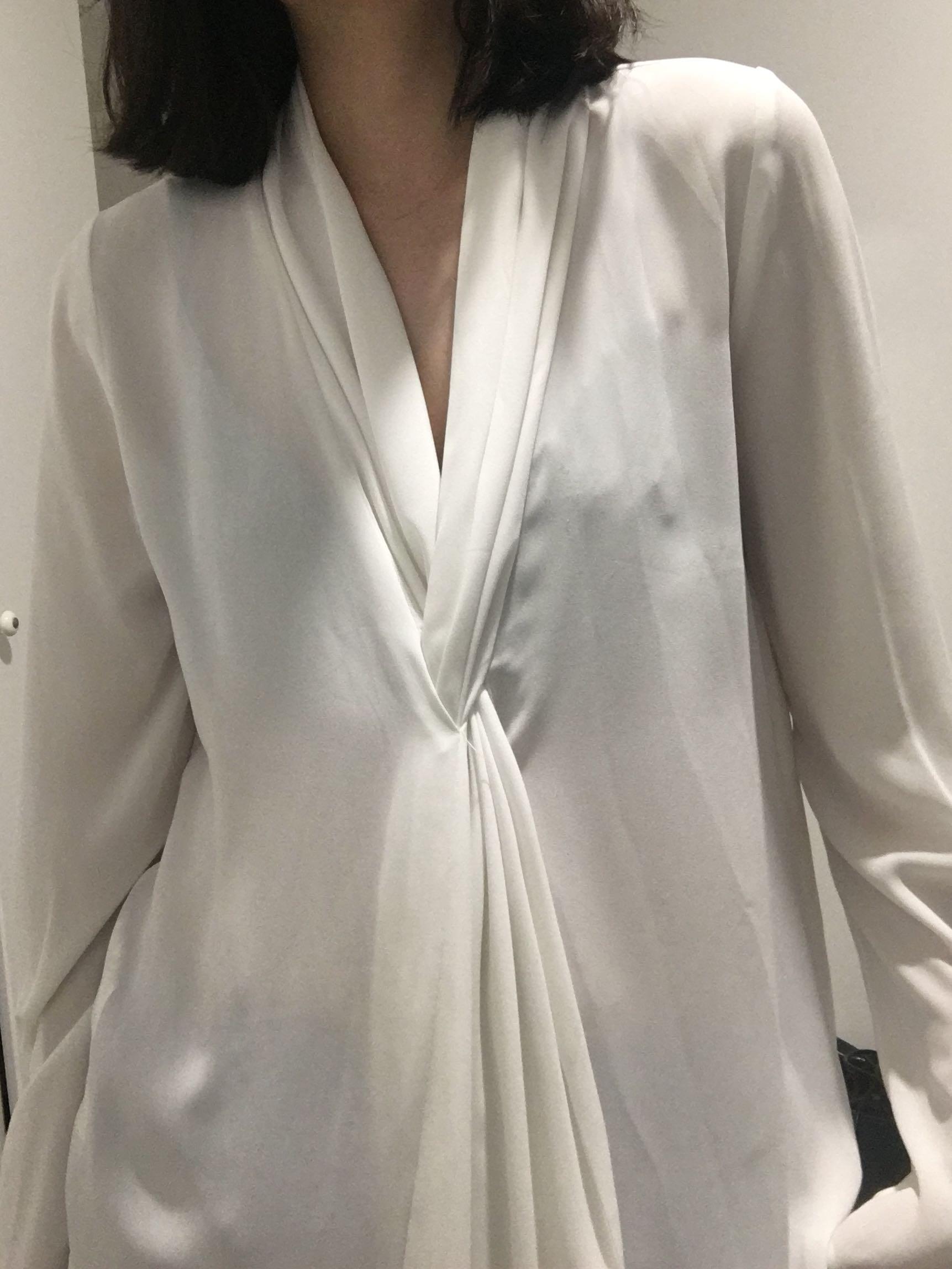 Mango white shawl collar blouse, Fesyen 