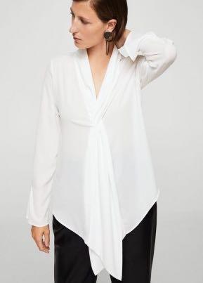Mango white shawl collar blouse, Fesyen 