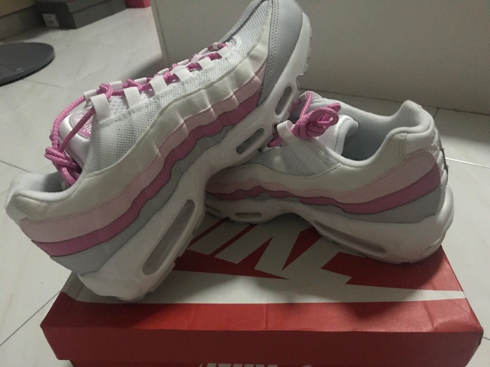 nike white and pink air max 95 trainers