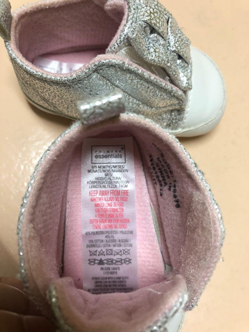 Primark Silver Crib Shoes (Category: Motorbikes) located in Pasig City. Submitted by snjtan (Listing ID 236858440, Image 3). Description: Primark Silver Crib Shoes for Baby Girl Excellent used condition Size 6-9months RFS: decluttering, outgrown MOP: Metrobank, Unionbank or GCash .