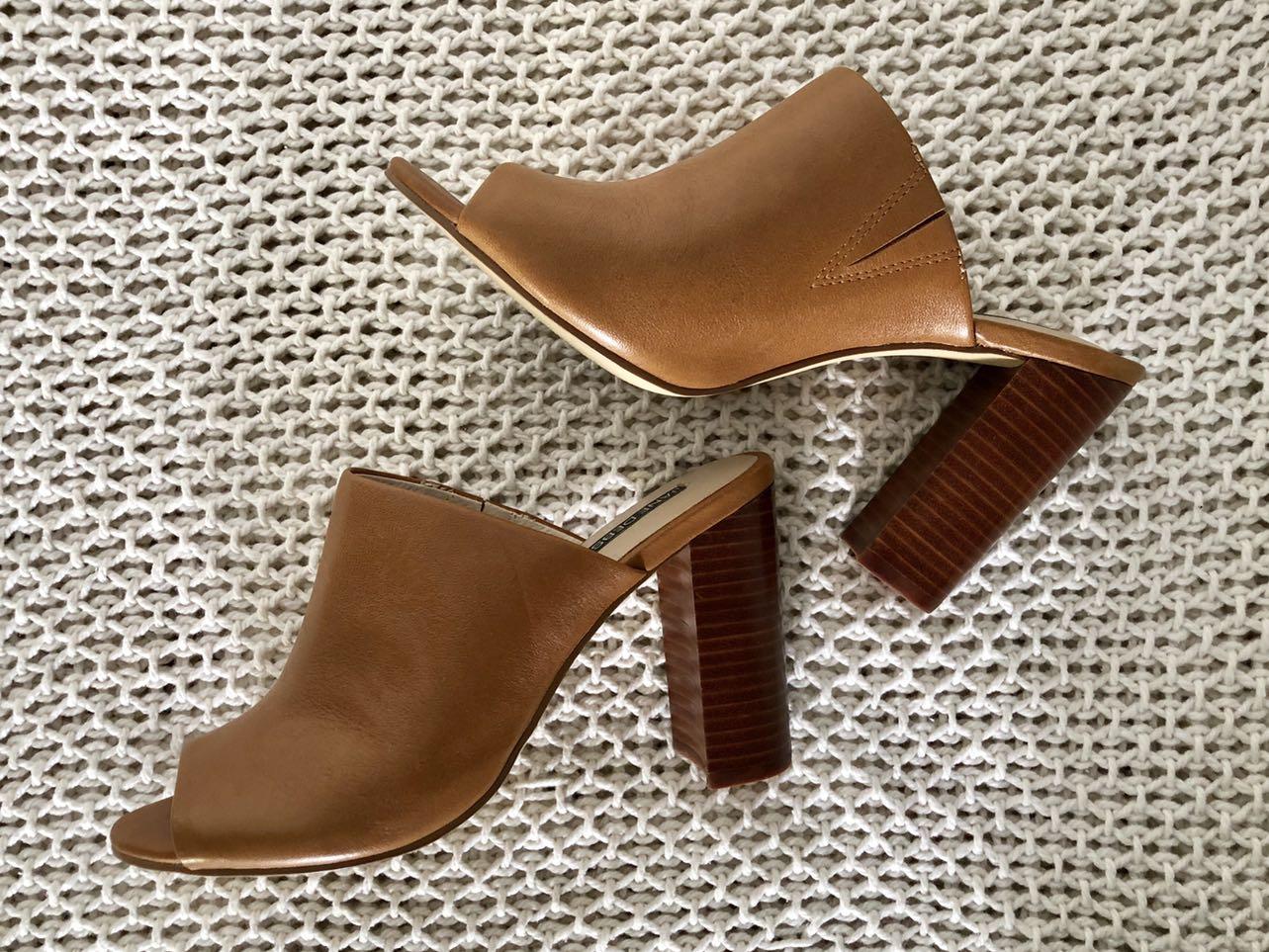 tan mules heels