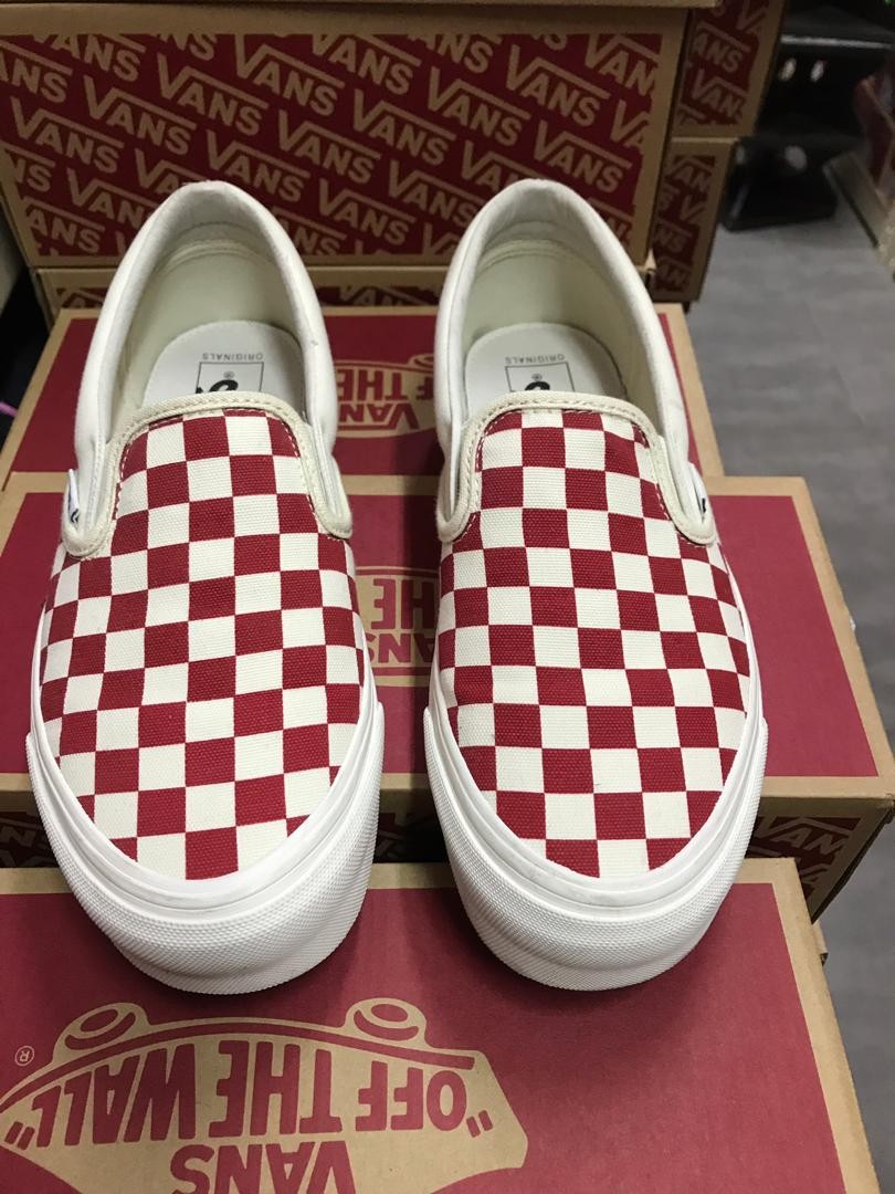Vans Vault Red Vans Slip On Checkerboard Sneakers Red Checkerboard