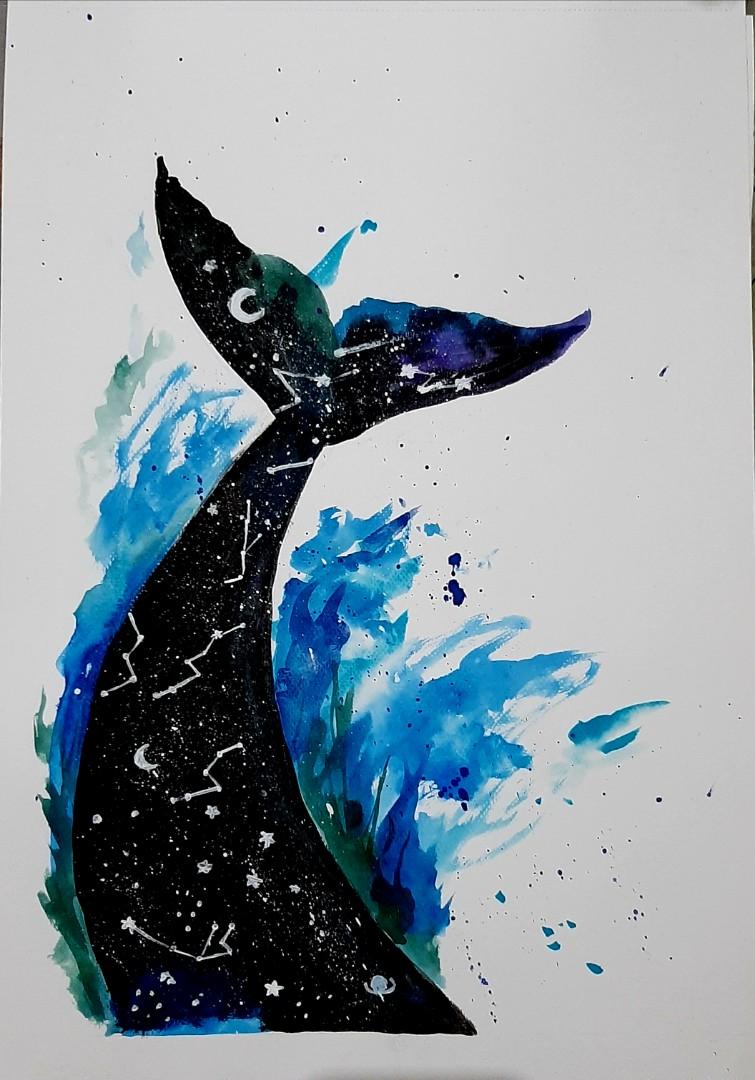Whale Galaxy Watercolor 12 X18 Design Craft Artwork On Carousell
