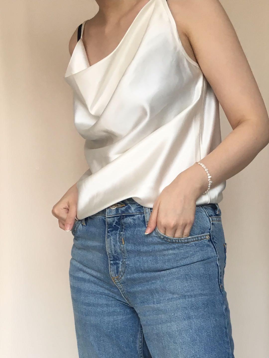 White satin spaghetti strap top clearance