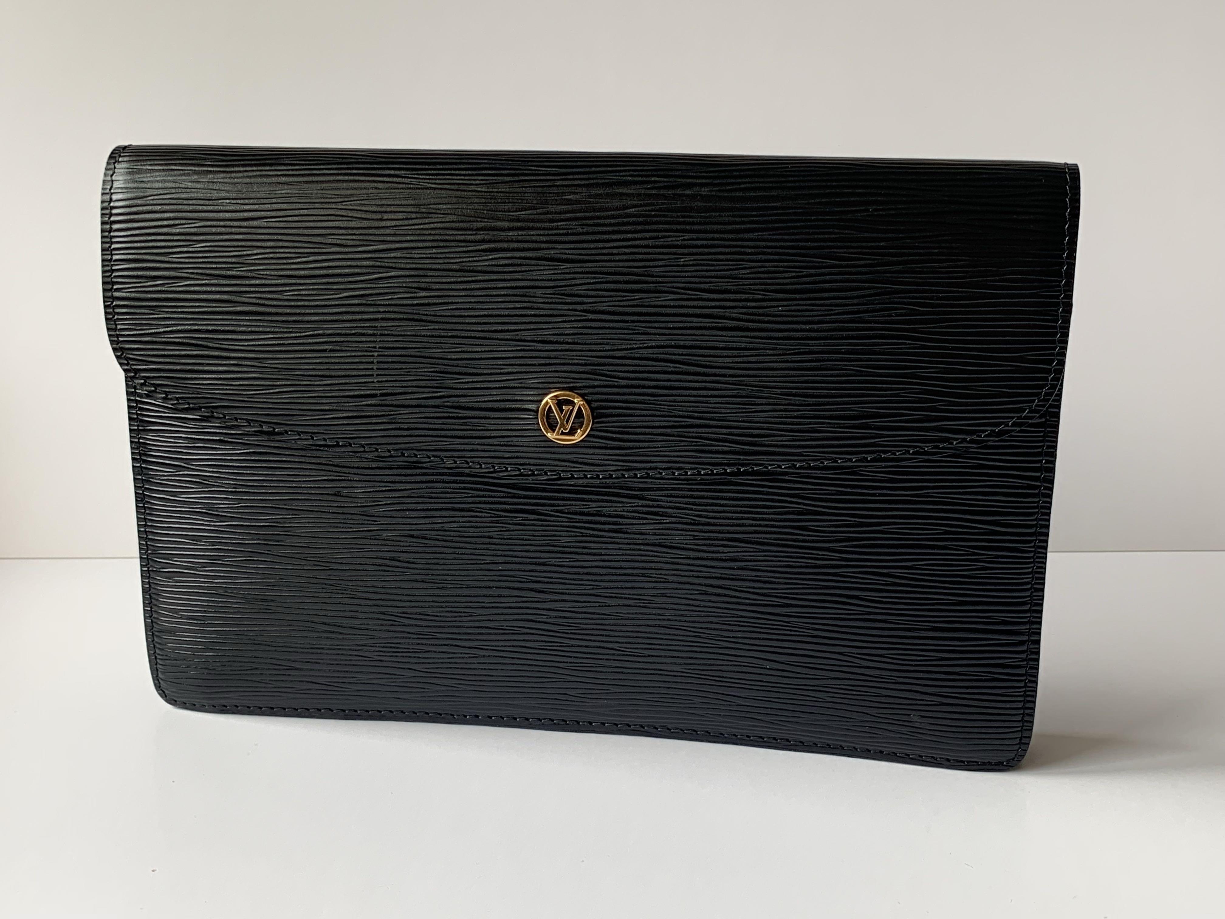 Authentic Louis Vuitton Black Epi Montaigne Clutch Bag