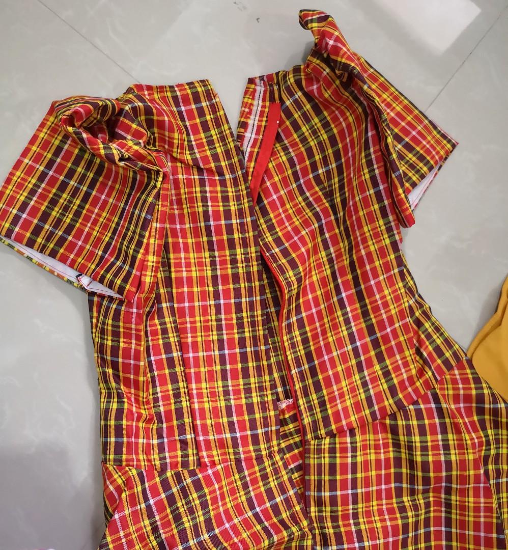 Checkered Filipiniana Dress with Yellow Scarf