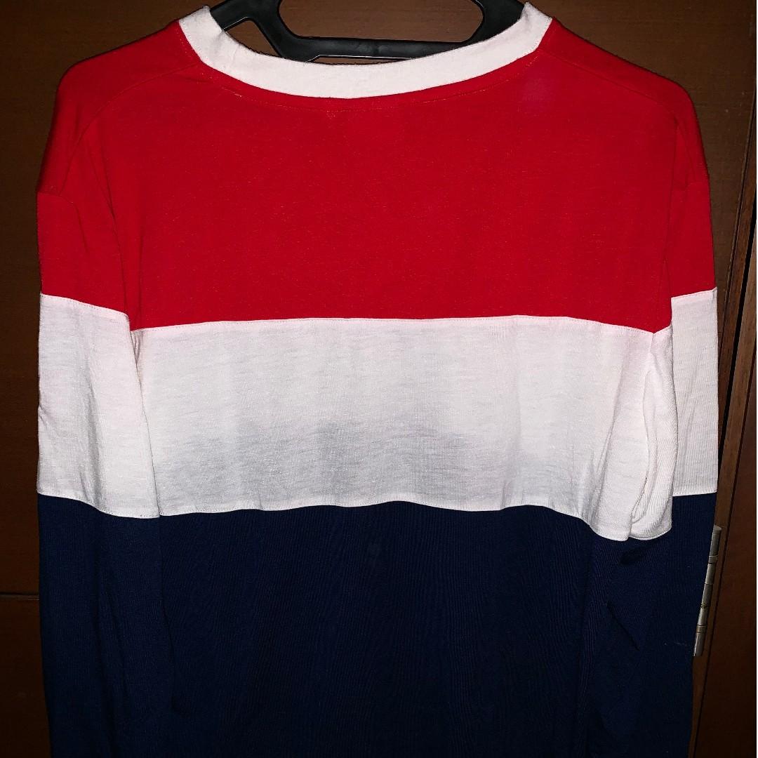 Fila Authentic Long Sleeve Warna Merah Biru Putih Fesyen Pria Pakaian Atasan Di Carousell