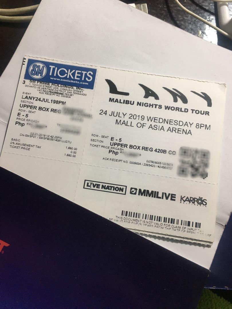 LANY TICKET DAY 2, Tickets & Vouchers, Event Tickets on Carousell